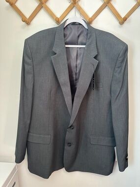 Haggar Mens Travel Performance Suit Coat 56L Gray Tailored Fit With Stretch NWT